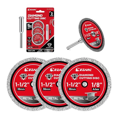 EZARC 1-1/2 Diamond Cutting Wheel for Metal, 1.5" X 1/8" Metal Cutting Wheel Durable 3-Pack, Rotary Tool Cutting Disc Accessories Include Mandrel in Kuwait
