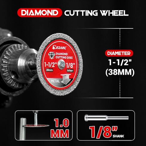 EZARC 1-1/2 Diamond Cutting Wheel for Metal, 1.5" X 1/8" Metal Cutting Wheel Durable 3-Pack, Rotary Tool Cutting Disc Accessories Include Mandrel in Kuwait