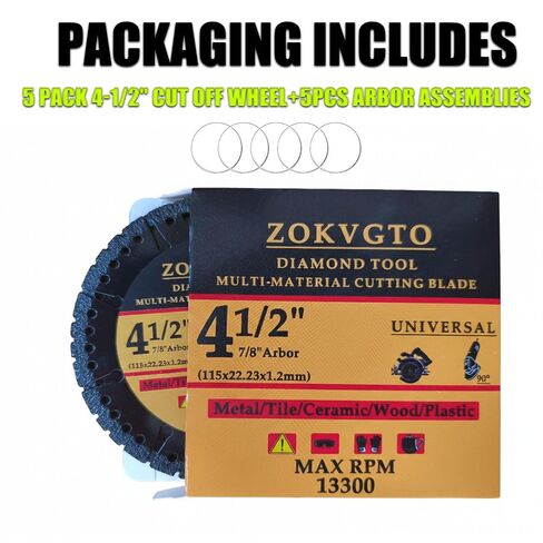 5 Pack Diamond Multi Purpose Saw Blade 4 1/2 inch Indestructible Diamond Cutting Wheel with 7/8 Arbor Angle Grinder Cutting Disc for Metal,Tile,Ceramic,Wood,Plastic (5) in Kuwait