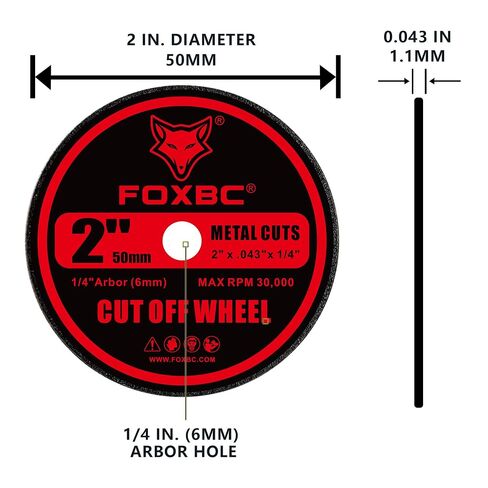FOXBC 2 Inch Metal Cut Off Wheels for Die Grinder, 2" x .04" x 1/4", Cutting for Metal, Stainless Steel, Plastic - 100 Pack in Kuwait