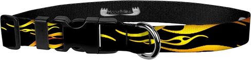 Flame Print Dog Collar - Waterproof Hot Rod Flame Print Dog Collar - 1 Inch Adjusts 16 - 27 Inches, Extra Large, Black/Yellow in Kuwait