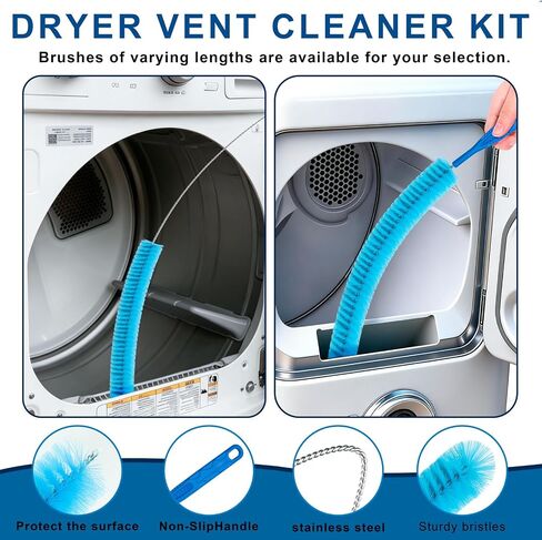 Dryer Vent Cleaner Kit, Vacuum Hose & Brush for Vacuum Hose Attachment | Professional Dryer Vent Cleaning Tool, Lint Trap Duct Cleaning, Remover Brush for Dryer Duct and Trap Maintenance in Kuwait