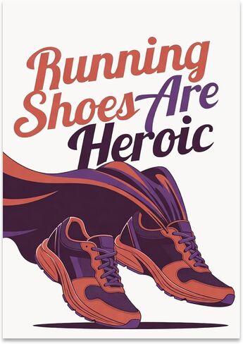 Running Shoes Are Heroic Poster - Women's Running Art - 13x19 | Unframed 13x19 poster print for glossy, Use minimal elements and clear motifs, glossy highlights the phrase 'Running Shoes in Kuwait