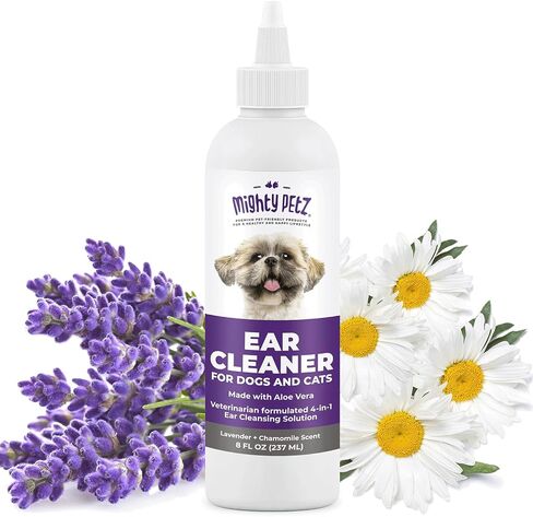 Mighty Petz Dog Ear Cleaner Solution – 8 oz Pet Ear Wash to Support Infection Prone Ears and Remove Wax, Debris & Odor. Vet Formulated & Gentle Otic Cleaning Drops for Dogs. Cucumber & Melon, Large in Saudi Arabia