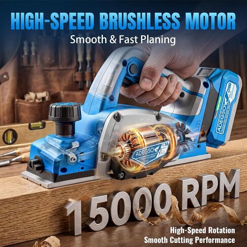 21V Cordless Wood Planer with Brushless Motor 3-1/4 Inch | 15000 RPM Electric Hand Planer with Two 4.0Ah Batteries Power Tool for Woodworking Carpentry Home DIY in Kuwait
