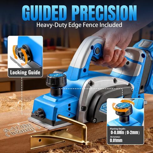21V Cordless Wood Planer with Brushless Motor 3-1/4 Inch | 15000 RPM Electric Hand Planer with Two 4.0Ah Batteries Power Tool for Woodworking Carpentry Home DIY in Kuwait