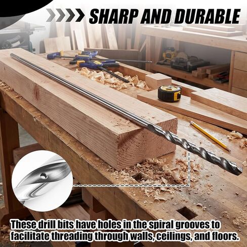 Lounsweer 2 Pack 3/8 x 36 Inch Straight Shank Installer Drill Bit for Wood Extra Long Drill Bits for Wood with Wire Pulling Hole for Woodworking Walls Ceilings Floors in Kuwait