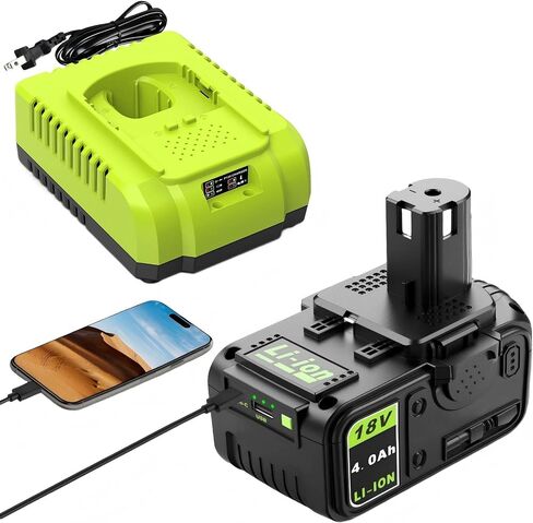 Abeden 18V 4.0Ah Replacement Battery with USB and Charger Combo for Ryobi Battery Charger,Compatible with Ryobi 18 Volt ONE+ System P102 P103 P104 P105 P107 P108 P109 P190 P122 Cordless Tools in Kuwait
