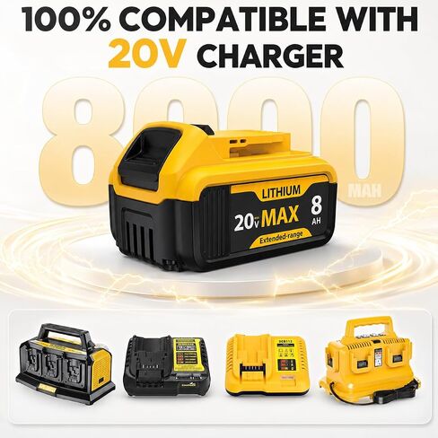 6-Pack 8000mAh Lithium-ion Battery for Dewalt 20V Max Battery – Compatible with DCB200 DCB201 DCB204 DCB206 DCB207 DCB181 DCB180 Series Tools, LED Charge Indicator, Fits Dewalt Power Tools & Chargers in Kuwait