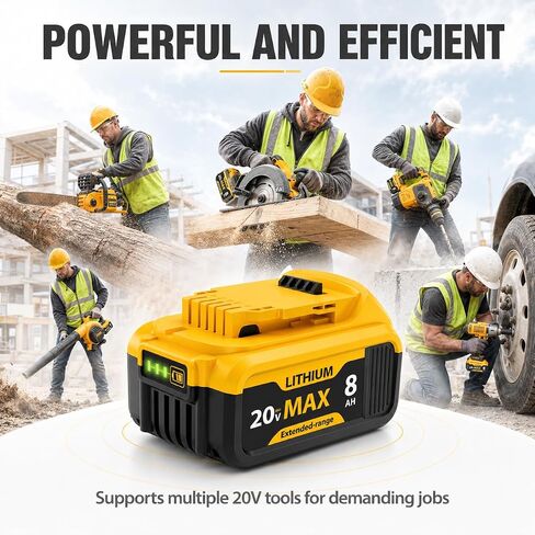 6-Pack 8000mAh Lithium-ion Battery for Dewalt 20V Max Battery – Compatible with DCB200 DCB201 DCB204 DCB206 DCB207 DCB181 DCB180 Series Tools, LED Charge Indicator, Fits Dewalt Power Tools & Chargers in Kuwait