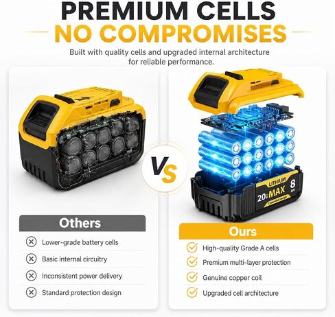 6-Pack 8000mAh Lithium-ion Battery for Dewalt 20V Max Battery – Compatible with DCB200 DCB201 DCB204 DCB206 DCB207 DCB181 DCB180 Series Tools, LED Charge Indicator, Fits Dewalt Power Tools & Chargers in Kuwait