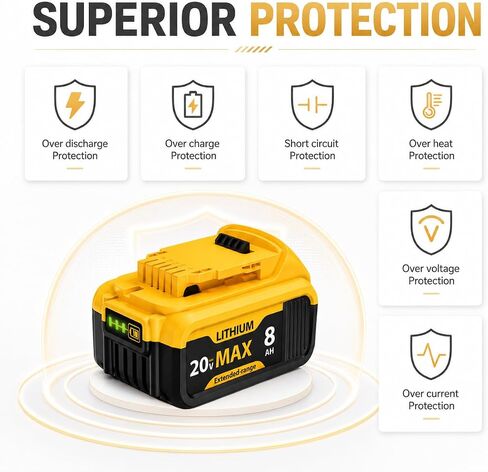 6-Pack 8000mAh Lithium-ion Battery for Dewalt 20V Max Battery – Compatible with DCB200 DCB201 DCB204 DCB206 DCB207 DCB181 DCB180 Series Tools, LED Charge Indicator, Fits Dewalt Power Tools & Chargers in Kuwait