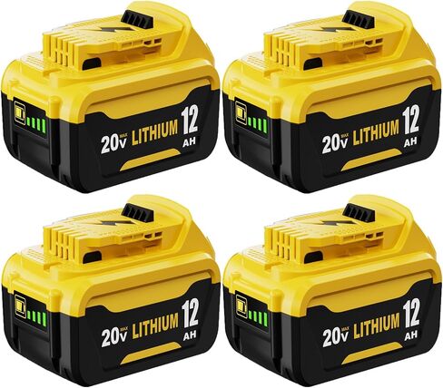 4-Pack 12Ah DCB208 Battery Replacement for Dewalt 20V Battery DCB207 DCB206 | Compatible with Dewalt 20V Max Batteries DCB204 DCB203 DCB202 DCB201 in Kuwait