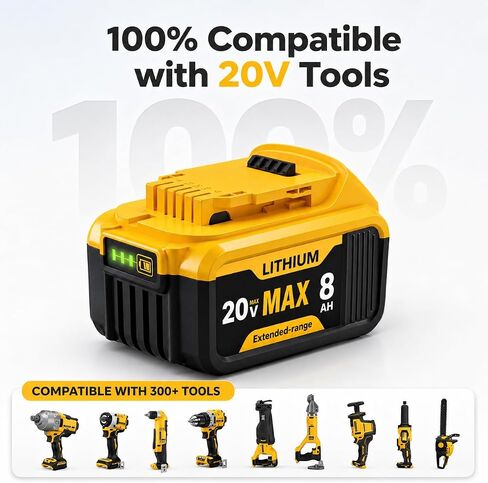 6-Pack 8000mAh Lithium-ion Battery for Dewalt 20V Max Battery – Compatible with DCB200 DCB201 DCB204 DCB206 DCB207 DCB181 DCB180 Series Tools, LED Charge Indicator, Fits Dewalt Power Tools & Chargers in Kuwait