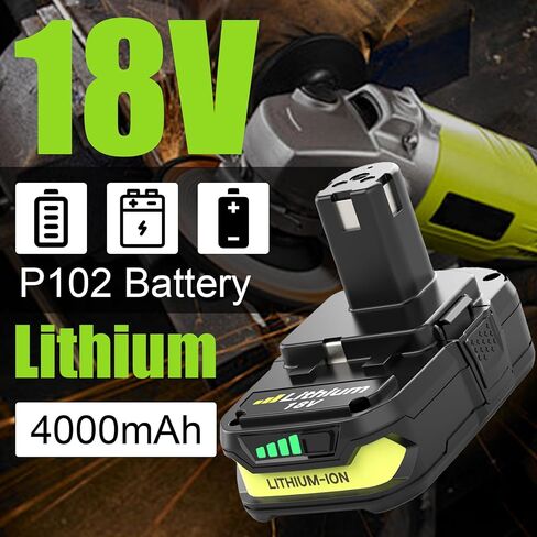 2 Packs 4Ah Replacement for Ryobi 18V Battery P102 and P117 Charger(Green) | Compatible with Ryobi 18 Volt Batteries P189 P190 P109 P107 P105 P104 P103 P108 P122 in Kuwait