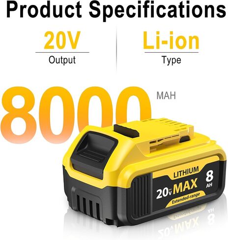 4-Pack 8000mAh Lithium-ion Battery for Dewalt 20V Max Battery – Compatible with DCB200 DCB201 DCB204 DCB206 DCB207 DCB181 DCB180 Series Tools, LED Charge Indicator, Fits Dewalt Power Tools & Chargers in Saudi Arabia