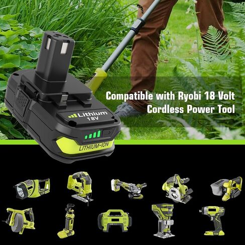 2 Packs 4Ah Replacement for Ryobi 18V Battery P102 and P117 Charger(Green) | Compatible with Ryobi 18 Volt Batteries P189 P190 P109 P107 P105 P104 P103 P108 P122 in Kuwait