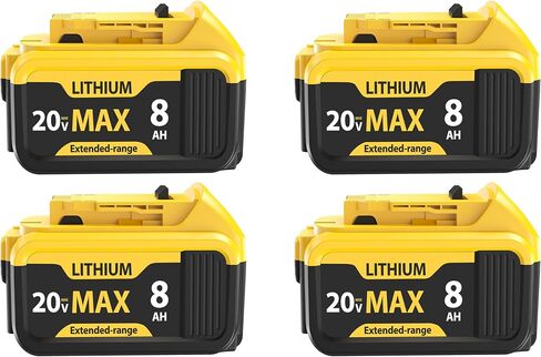 4-Pack 8000mAh Lithium-ion Battery for Dewalt 20V Max Battery – Compatible with DCB200 DCB201 DCB204 DCB206 DCB207 DCB181 DCB180 Series Tools, LED Charge Indicator, Fits Dewalt Power Tools & Chargers in Kuwait