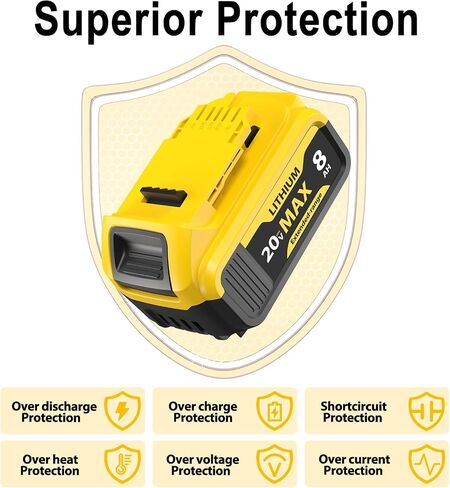 4-Pack 8000mAh Lithium-ion Battery for Dewalt 20V Max Battery – Compatible with DCB200 DCB201 DCB204 DCB206 DCB207 DCB181 DCB180 Series Tools, LED Charge Indicator, Fits Dewalt Power Tools & Chargers in Kuwait