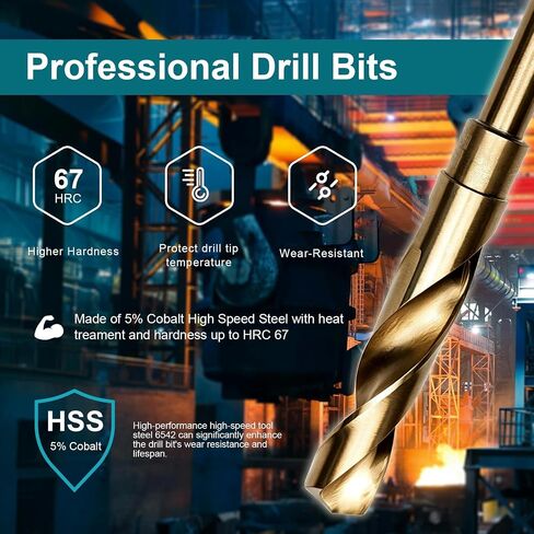 7/8 Inch Cobalt Drill Bit, M35 HSS Twist Drill Bit, 135° Split Point | Reduced Shank, for thick steel plate large hole drilling stainless steel and cast iron applications in Kuwait
