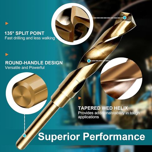 7/8 Inch Cobalt Drill Bit, M35 HSS Twist Drill Bit, 135° Split Point | Reduced Shank, for thick steel plate large hole drilling stainless steel and cast iron applications in Kuwait