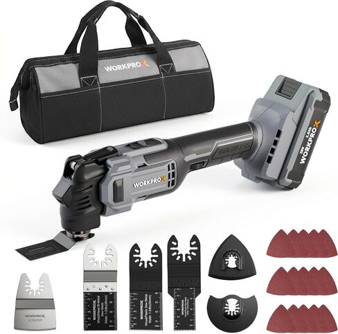 WORKPROX 20V Cordless Oscillating Multi-Tool Kit, Brushless Motor, 6-Speed, 3.6° Oscillation Angle, 22PCS Accessories & 1 Battery, Oscillating Tool for Cutting, Scraping, Sanding with Tool Bag in Kuwait