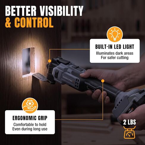WORKPROX 20V Cordless Oscillating Multi-Tool Kit, Brushless Motor, 6-Speed, 3.6° Oscillation Angle, 22PCS Accessories & 1 Battery, Oscillating Tool for Cutting, Scraping, Sanding with Tool Bag in Kuwait