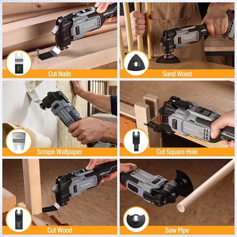 WORKPROX 20V Cordless Oscillating Multi-Tool Kit, Brushless Motor, 6-Speed, 3.6° Oscillation Angle, 22PCS Accessories & 1 Battery, Oscillating Tool for Cutting, Scraping, Sanding with Tool Bag in Kuwait
