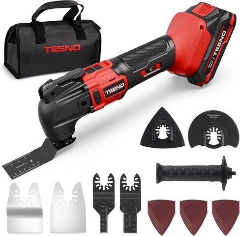 TEENO 20V Cordless Oscillating Tool with Battery, Oscillating Multi Tool with 6 Variable Speeds, Quick-Lock Change System, 4° Oscillation Angle, 26PCS Multitool Blades & Carrying Bag for DIY Projects in Kuwait
