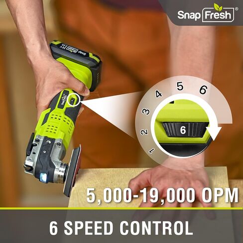 SnapFresh Oscillating Tool, 6-Speed Variable, 20V Cordless Oscillating Multi-Tool with 3.2° Oscillation Angle, 2.0Ah Battery & Charger Included, 20pcs Saw Accessories for Cutting, Sanding and Scraping in Kuwait