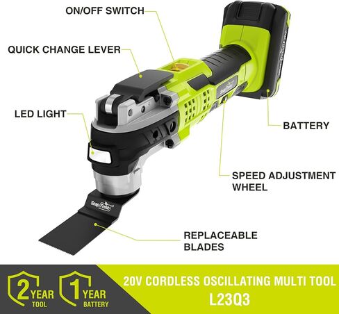 SnapFresh Oscillating Tool, 6-Speed Variable, 20V Cordless Oscillating Multi-Tool with 3.2° Oscillation Angle, 2.0Ah Battery & Charger Included, 20pcs Saw Accessories for Cutting, Sanding and Scraping in Kuwait