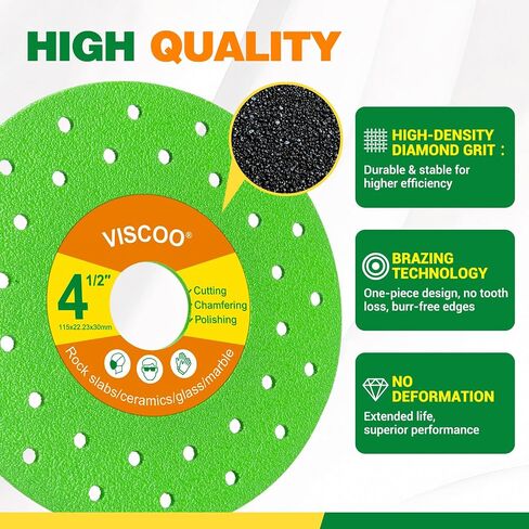 VISCOO 4 Pack 4-1/2" Tile Cutter Diamond Saw Blades for Angle Grinder | Tile Blade for Porcelain Ceramic Glass Marble, Diamond Grinding Disc, Cutting Tool in Kuwait