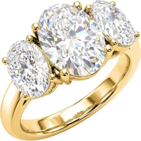 خاتم زفاف من Diamond2Deal من الذهب الأصفر أو الأبيض عيار 14 قيراط والألماس المزروع في مختبر 3 أحجار (لون D-E، وضوح VS) (1/2 قيراط إلى 4 قيراط) in Kuwait