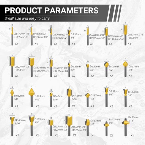 CATITO 100 Pieces Router Bits Set, 1/4" Shank Router Bit, Professional Woodworking Milling Cutter Set, Tungsten Carbide Milling Bit Kits for Professional Woodworking in Kuwait