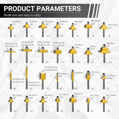 CATITO 100 Pieces Router Bits Set, 1/4" Shank Router Bit, Professional Woodworking Milling Cutter Set, Tungsten Carbide Milling Bit Kits for Professional Woodworking in Kuwait