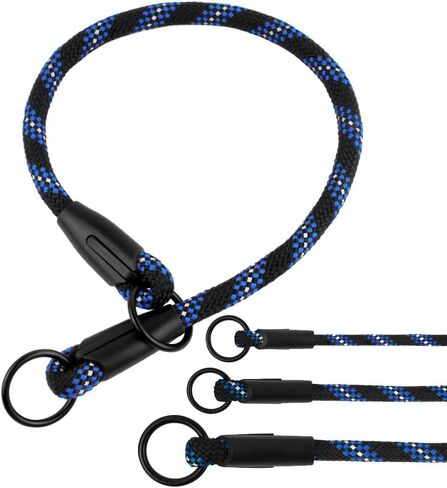 BronzeDog Rope Pro Training Dog Collar Braided No Pull Quick Release Round Lead Collars for Dogs Small Medium Large Puppy (L - 21.7" Long, Blue) in Saudi Arabia