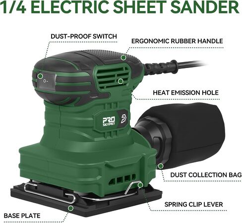 1/4 Sheet Sander, Prostormer 14000RPM Electric Palm Sander | with 21Pcs Sandpapers, Dust Bag for Woodworking, Polishing in Kuwait