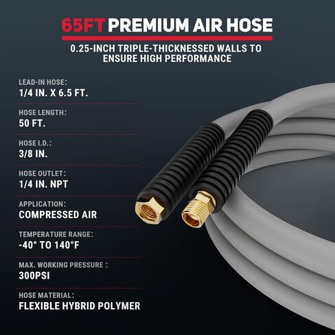 50 Ft Retractable Air Hose Reel, 3/8 In Auto Rewind with Air Blow Gun, 180° Wall-Mountable, Kink-Free, for Garage & Workshop Use in Kuwait