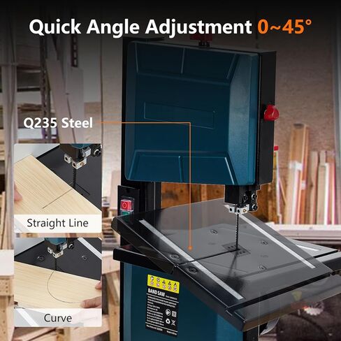 Towallmark Bandsaw, 3-Amp & 8-Inch Band Saw, 1800FPM Benchtop Bandsaw with Removable Safty Key, 0-45 Tilting Range, Saw For Cutting Wood with Fence and Miter Gauge, Band Saws for Woodworking in Kuwait