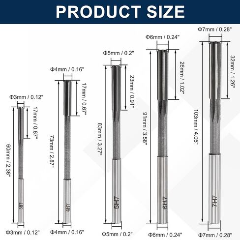 10pcs HSS Chucking Reamer Set, 3-12mm Straight Flute Lathe Reamer, H7 Tolerance Milling Finishing Tool in Kuwait