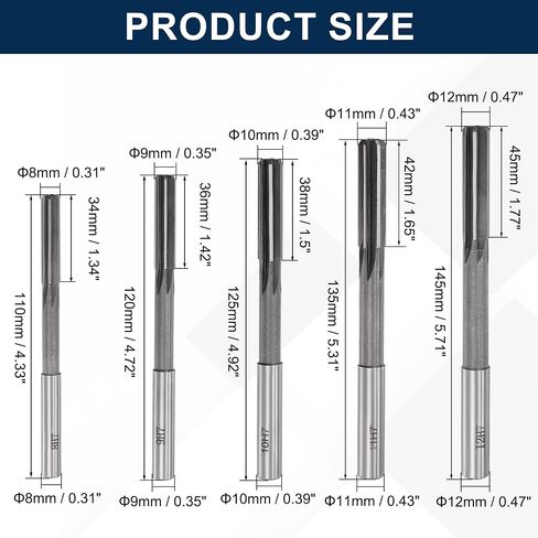 10pcs HSS Chucking Reamer Set, 3-12mm Straight Flute Lathe Reamer, H7 Tolerance Milling Finishing Tool in Kuwait