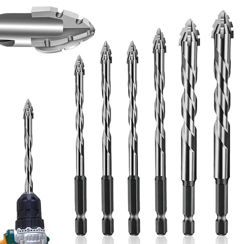 6 PCS 4-Flute Sawtooth Eccentric Twist Drill Bit, High Strength Eccentric Drill Bit Set for Concrete Tile Brick Glass Ceramic Wood Plastic (4/6/6/8/10/12mm) in Kuwait