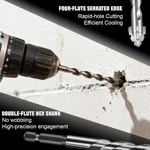 6 PCS 4-Flute Sawtooth Eccentric Twist Drill Bit, High Strength Eccentric Drill Bit Set for Concrete Tile Brick Glass Ceramic Wood Plastic (4/6/6/8/10/12mm) in Kuwait