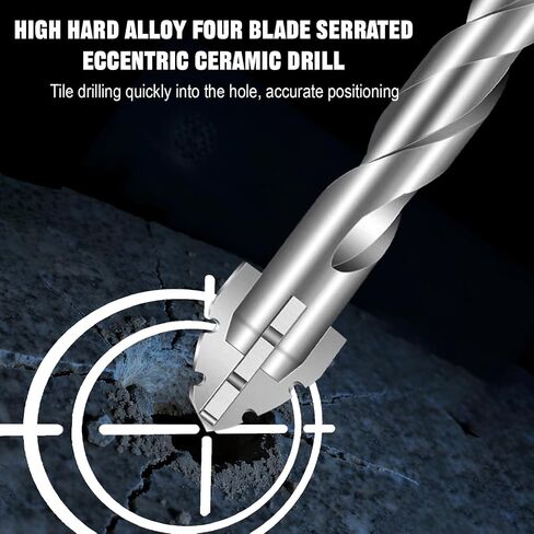 6 PCS 4-Flute Sawtooth Eccentric Twist Drill Bit, High Strength Eccentric Drill Bit Set for Concrete Tile Brick Glass Ceramic Wood Plastic (4/6/6/8/10/12mm) in Kuwait