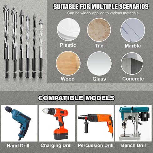 6 PCS 4-Flute Sawtooth Eccentric Twist Drill Bit, High Strength Eccentric Drill Bit Set for Concrete Tile Brick Glass Ceramic Wood Plastic (4/6/6/8/10/12mm) in Kuwait