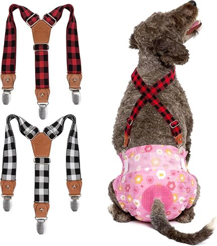 Pet Soft Dog Suspenders 2 Pieces Female Dog Diaper Suspenders for Dogs Diaper Keeper Suspender for Dog Skirt, Dog Dress (Black & Pink, M/L) in Saudi Arabia