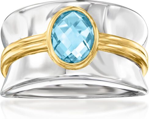 Ross-Simons 1.20 Carat Swiss Blue Topaz Ring in Sterling Silver and 18kt Gold Over Sterling in Saudi Arabia