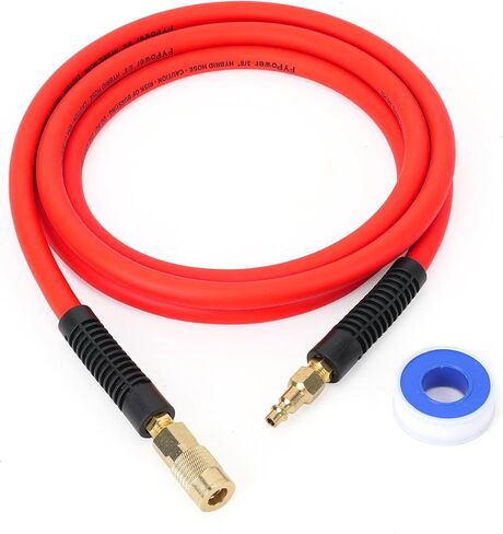 Hybrid Air Compressor Hose 3/8 in x 10 ft Lead in Hose, Heavy Duty, Lightweight, Flexible and Kink Resistant Whip Hose with 1/4" Industrial Brass Fittings, Orange in Kuwait
