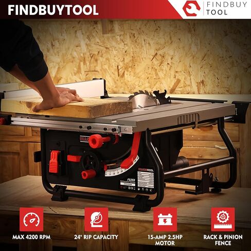 FINDBUYTOOL 10-Inch Portable Jobsite Table Saw, 15-Amp 2.5HP Motor, 24-Inch Rip Capacity, Rack & Pinion Fence System, Portable Benchtop Table Saw for Woodworking, Cutting Wood, Plywood, OSB in Kuwait