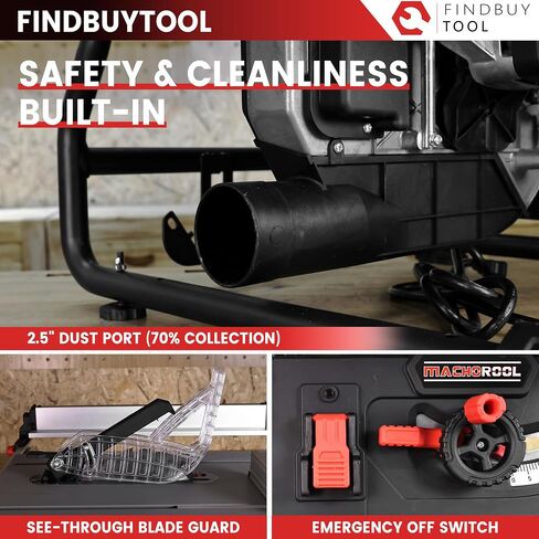 FINDBUYTOOL 10-Inch Portable Jobsite Table Saw, 15-Amp 2.5HP Motor, 24-Inch Rip Capacity, Rack & Pinion Fence System, Portable Benchtop Table Saw for Woodworking, Cutting Wood, Plywood, OSB in Kuwait